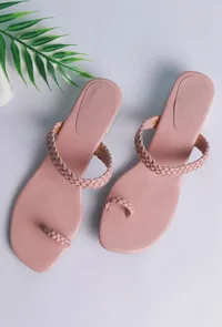Baby Pink Knotted Cruelty Free Leather Sandals image 1
