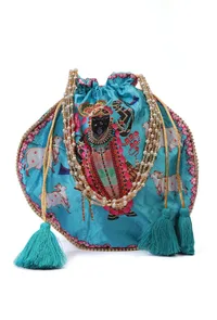 Heavenly Sky Blue Shreenathji With Lotus Potli image 2