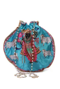 Heavenly Sky Blue Shreenathji With Lotus Potli image 4