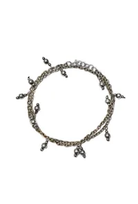 Set of 2: Silver-Plated Double Layered brass Chain Anklets With Bells image 2