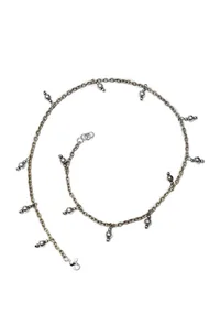 Set of 2: Silver-Plated Double Layered brass Chain Anklets With Bells image 3