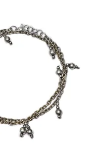 Set of 2: Silver-Plated Double Layered brass Chain Anklets With Bells image 5