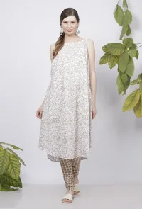 Muse Brown Floral Hand-Block Printed Cotton Sleevless Kurta image 1