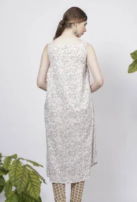 Muse Brown Floral Hand-Block Printed Cotton Sleevless Kurta image 4