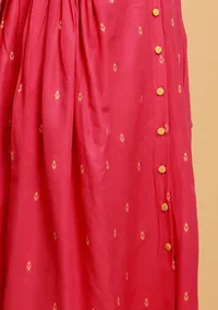 Pink Side Gathers And Flared Button Down Woven Kurta image 5