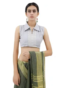 Collared Blouse With Off-White Kantha Embroidery image 1