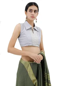 Collared Blouse With Off-White Kantha Embroidery image 2