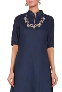 coral Pink Cotton Linen Kurta with Front Slit image 2