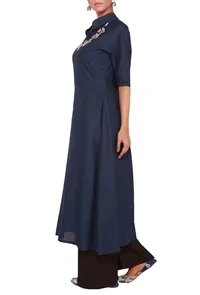 coral Pink Cotton Linen Kurta with Front Slit image 3