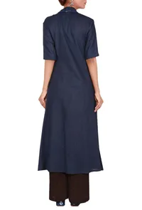 coral Pink Cotton Linen Kurta with Front Slit image 4