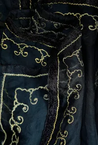 Set Of 3: Blue Chenille Phiran, Ajrakh Modal Silk Palazzos And Blue Organza Dupatta image 4