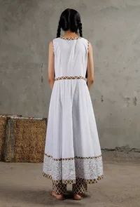 Brown And White Long Cotton Kurta image 2