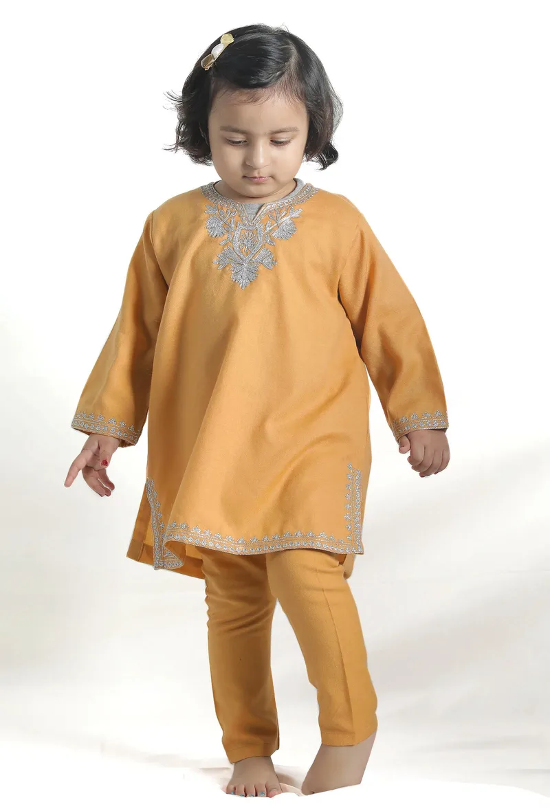 Beige Pure Woollen Phiran set