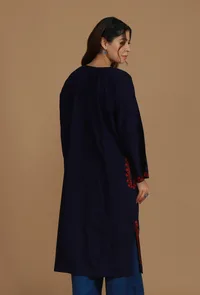 Navy Blue Phiran with Red and White Aari Embroidery- Free Size image 5