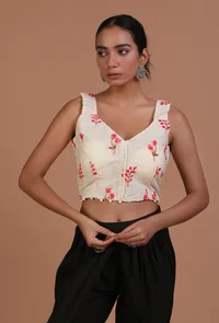 Off White Color Cotton Machine Embroidery Blouse image 1