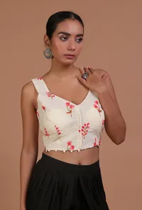 Off White Color Cotton Machine Embroidery Blouse image 2