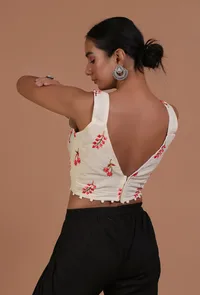 Off White Color Cotton Machine Embroidery Blouse image 4