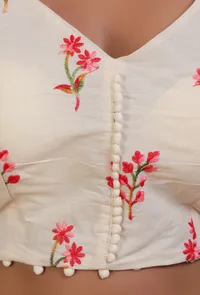 Off White Color Cotton Machine Embroidery Blouse image 5