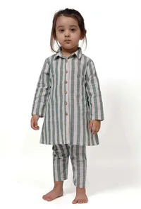 Set of 2 - Green Stripe Tunic Dress with Pants image 1