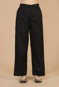 Set of 2: Ajrakh-Inspired Flared Kurta with Lace & Solid Black Cotton Pants image 4