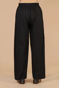 Set of 2: Ajrakh-Inspired Flared Kurta with Lace & Solid Black Cotton Pants image 5