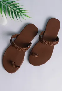Caramel Brown Knotted Cruelty Free Leather Sandals image 1