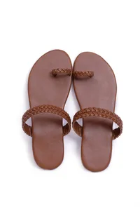 Caramel Brown Knotted Cruelty Free Leather Sandals image 2