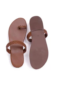 Caramel Brown Knotted Cruelty Free Leather Sandals image 3