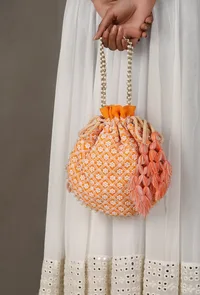 Citrus Orange Chikankari Georgette Potli image 2