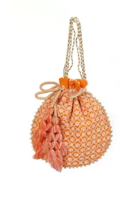 Citrus Orange Chikankari Georgette Potli image 3