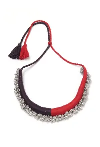 Fatima Duo Red and Black Silver Ghungroo Tribal Necklace image 2