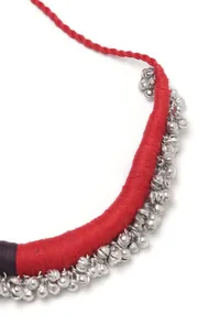 Fatima Duo Red and Black Silver Ghungroo Tribal Necklace image 3