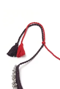Fatima Duo Red and Black Silver Ghungroo Tribal Necklace image 4