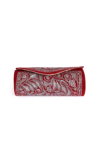 Ruby Red Velvet Silver Embroidered Clutch image 2