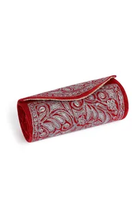 Ruby Red Velvet Silver Embroidered Clutch image 3