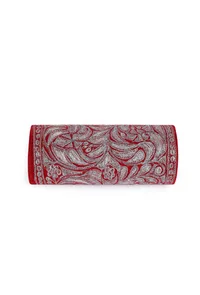 Ruby Red Velvet Silver Embroidered Clutch image 4