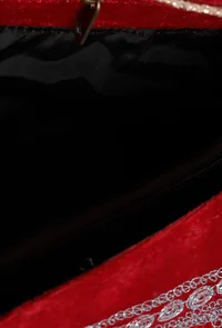 Ruby Red Velvet Silver Embroidered Clutch image 5