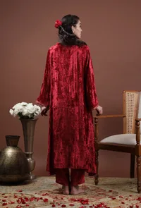 set-of-2-zareena-maroon-velvet-tilla-embroidered-phiran-kaftan-pants image 2