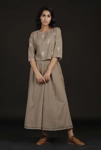 Set of 2: Cream Bell Sleeves Top and Cotton Pallazo image 3