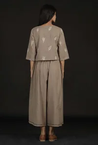 Set of 2: Cream Bell Sleeves Top and Cotton Pallazo image 4