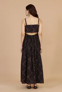Noor Black Zigzag Printed Cotton Strappy Dress image 5