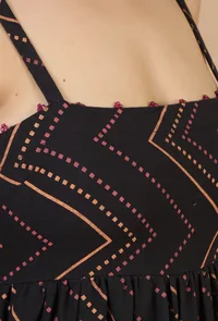 Noor Black Zigzag Printed Cotton Strappy Dress image 6