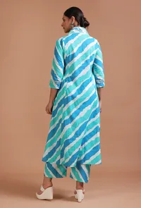 Set Of 2: Sky Blue Cotton Plain Dress & Pant Set image 3