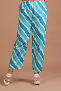 Set Of 2: Sky Blue Cotton Plain Dress & Pant Set image 4