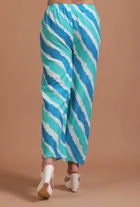 Set Of 2: Sky Blue Cotton Plain Dress & Pant Set image 5