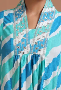 Set Of 2: Sky Blue Cotton Plain Dress & Pant Set image 6