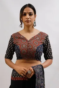 Red and Blue Ajrak Print Front Open Blouse image 1