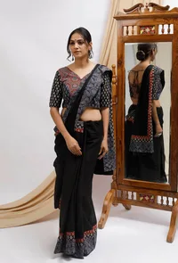 Red and Blue Ajrak Print Front Open Blouse image 2