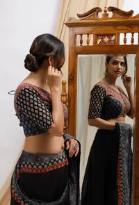 Red and Blue Ajrak Print Front Open Blouse image 3