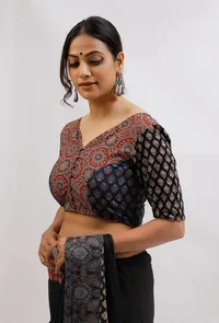 Red and Blue Ajrak Print Front Open Blouse image 4